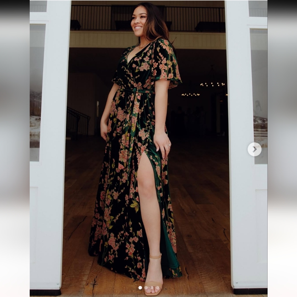 Baltic Born Velvet Floral Green Maxi Dress